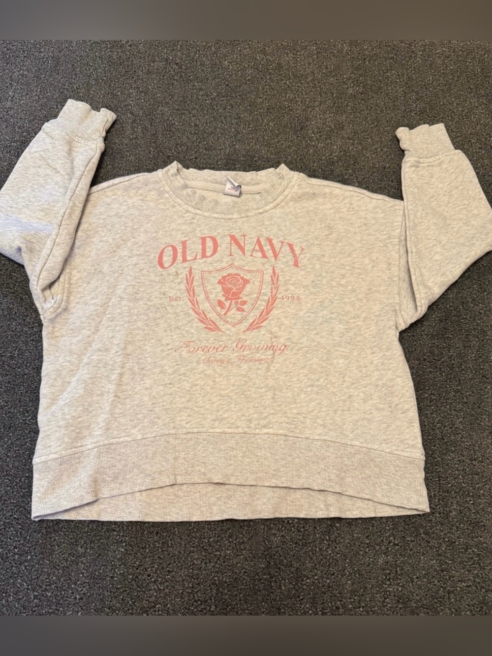 Old Navy Girls Gray Rose Crest Logo Crewneck Sweatshirt Size 6/7 Vintage Style